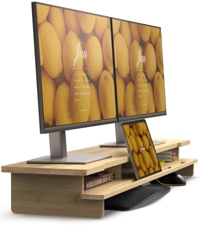 42.5” Dual Monitor Stand with Phone & Tablet Holder Desk Shelf