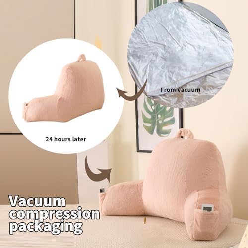 Large Plush Backrest Pillow for Sitting in Bed,Faux Fur,Pink