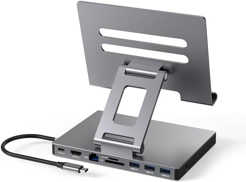 NXPGKEA iPad USB C Hub Stand, 9 in 1 Multiport Adapter for iPad Pro