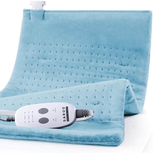 SAROO Massaging Weighted Heating Pad for Back Pain Relief,12"*24",Sky Blue