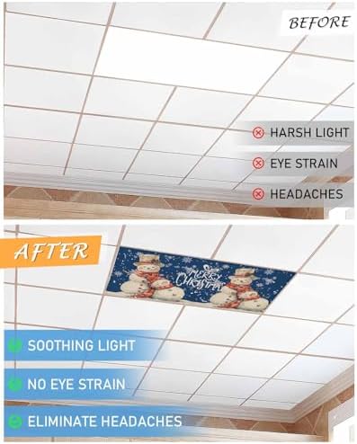 Christmas Snowman Magnetic Fluorescent Light Covers for Ceiling Lights 2 x 4 Feet,Vintage Snowflakes Watercolor Blue Office Classroom Kitchen Drop Ceiling Light Covers Filters Shade Panel 3 Packs