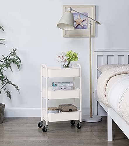 SunnyPoint 3-Tier Delicate Compact Rolling Metal Storage Organizer - Mobile Utility Cart Kitchen/Under Desk Cart with Caster Wheels - WHT (15.35" X 10.24" X 26.8"H)