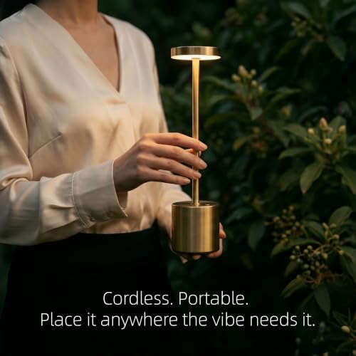 Cordless Table Lamp Set of 2, Gold Rechargeable Table Light