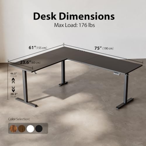 Agilestic 75 x 61 Inch L Shaped Electric Standing Desk, Black