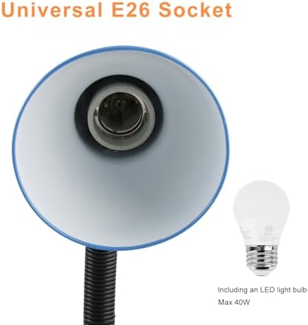Desk Lamp with LED Bulb, (Blue) Flexible Gooseneck with Table lamp 6000K Metal Desk Lamp with Flexible Hose Neck for Office Living Room Bedroom Bedside Table, College Dorm