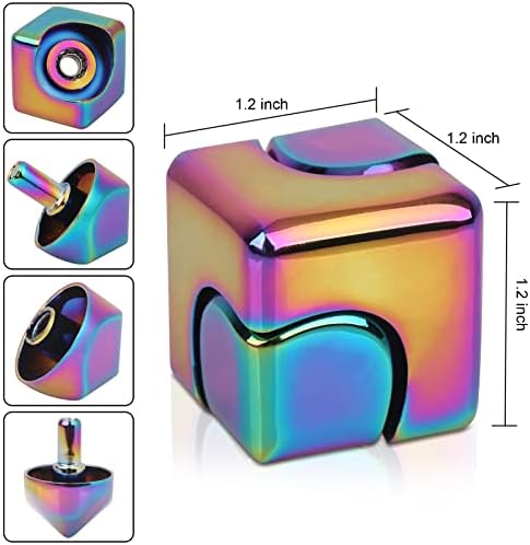 QLKUNLA Fidget Cube Spinner Anti-Anxiety Focusing Fidget Toys EDC Fidgets Spinner 4-in-1 Toy Metallic Focus Toy Cube Finger Top Desktop ADHD Stress Relieve Toys for Kids and Adults (Gold)