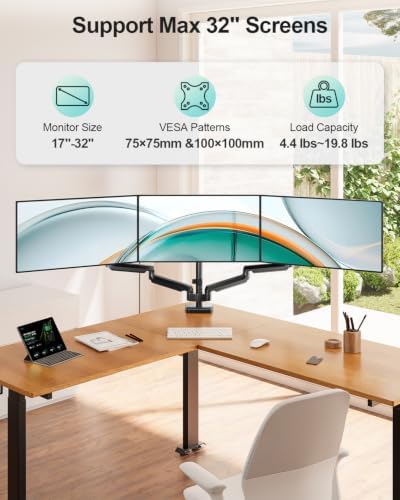 MOUNT PRO Triple Monitor Mount for Max 32" Screens, Up to 19.8lbs Each