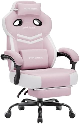 GTPLAYER Big & Tall Gaming Chair, Wide Seat with Footrest, Pink