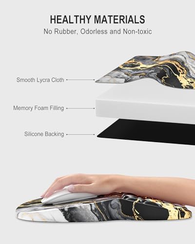 Auhoahsil Ergonomic Mouse Pad with Wrist Rest, Comfortable Slope Computer Mouse Mat with Wrist Support, Memory Foam Filling, Non-Slip Silicone Base, Pain Relief for Gaming Work, 8" x 12", Gray Marble