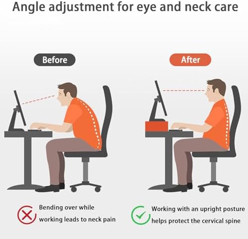 Ergonomic Monitor Stand Riser with Drawer, 3 Height Adjustable (3.9/4.7/5.5 inch) Heavy Duty Carbon Steel+PE Computer Desk Organizer with Storage for Laptop Printer Dual Screens, 14.6 x 9.1 inch (Black)
