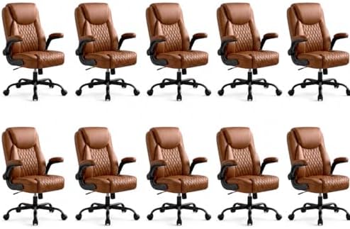 GTPLAYER Brown Office Desk Chair with 90° Flip-up Arm, 10 Pack