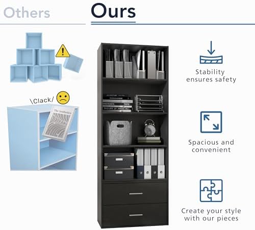 Homes: Inside + Out Apexa 4-Vertical Storage Organizer Shelves, Stackable Wood Bookcase for Organization, Dorm Teen Room Decor & Home Office, Light Blue