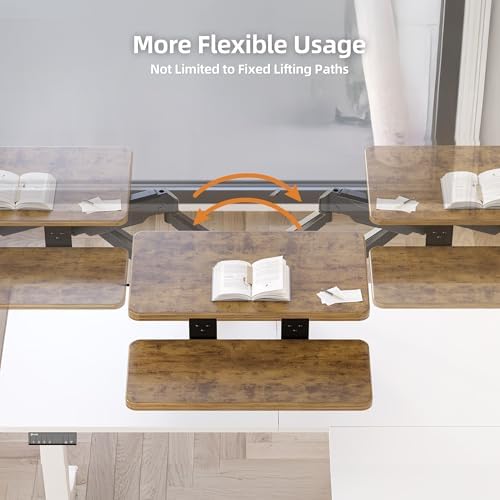 Claiks 24-Inch Sit-Stand Workstation，Innovative Space-Saving Height-Adjustable Ergonomic Desk Converter with Wide Keyboard Tray，Dual Fixation and Flexible Rotation Function, Rustic Brown