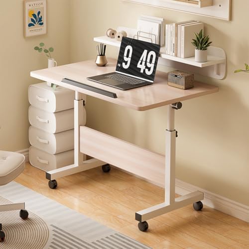 Small Standing Desk, Foldable Stand Up Desk with Wheels Mobile Computer Table Adjustable Height Desktop Sit Stand Table Workstations for Small Spaces and Home Offices(Nordic Maple)