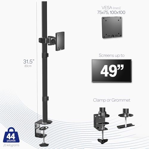 VIVO Single Ultra-Wide Monitor Desk Mount for up to 49 inch Ultrawide Screens, Extra Tall Heavy Duty Adjustable Stand Holds 44 lbs, Black, STAND-V100R