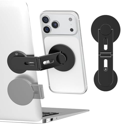 CloudValley Magnetic Phone Laptop Holder Mount, Foldable Hidden Portable Stand for iPhone 17/16/15/14/13 & All Phone, Clamp for Monitor Side, Compatible with Laptop, Desktop, Tesla Model 3/ Y, Black