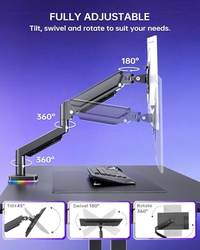 RGB Gas Spring Monitor Arm with USB Hub for 13-32 Inch Monitors