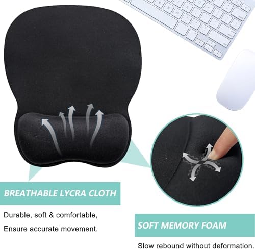 Mouse Pad with Wrist Support, Ergonomic Mousepad with Comfortable Memory Foam Wrist Rest Cushion, Relieve Wrist Pain, Non-Slip Rubber Base Gaming Mice Pad for Home Office Computer Laptop, Black