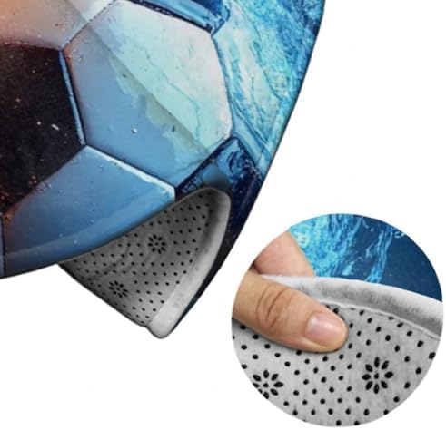 Fashion Round Area Rug Large Non Slip Carpet Unisex Home Decor Mat Water Fire Flame Football Soccer Ball Sport