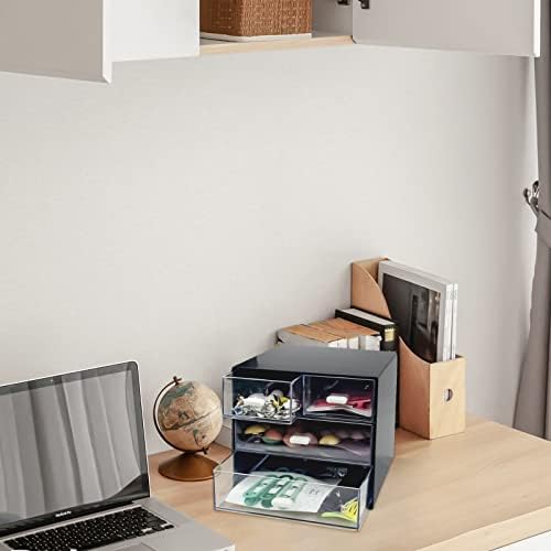 Desk Organizer with Drawer, Desk Storage Box (4 drawer, Black)