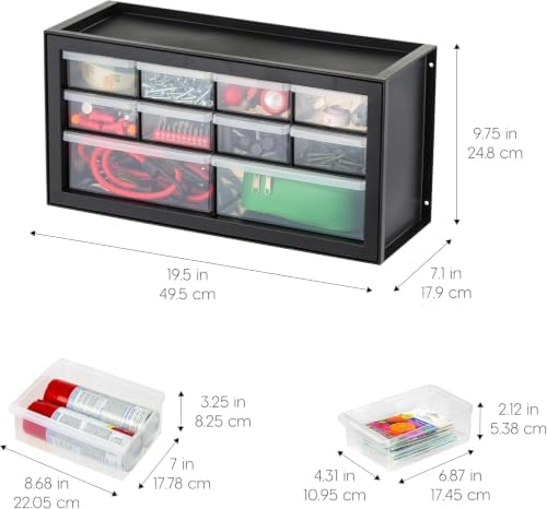 IRIS USA Plastic Storage Drawer Organizer, 10 Drawer Cabinet, 2 Pack, Black