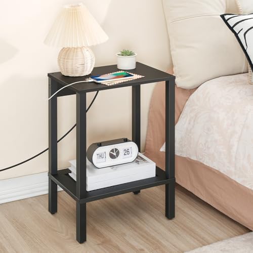 HOOBRO Side Table with Charging Station, 2-Tier Small End Table