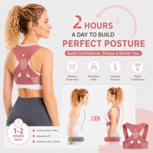 Back Brace Posture Corrector for Women, Adjustable Shoulder Support Strap, Invisible Back Straightener, Lightweight Breathable Posture Support for Daily Comfort, Office and Home Use, Large