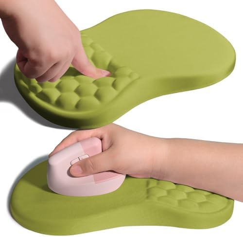 Ergonomic Joint Wrist Support Mouse Pad with Memory Foam Cushion Massage Bump, Carpal Tunnel Pain Relief Mousepad Slope Design for Wrist Rest, 11.8x7.9 in, Khaki Green