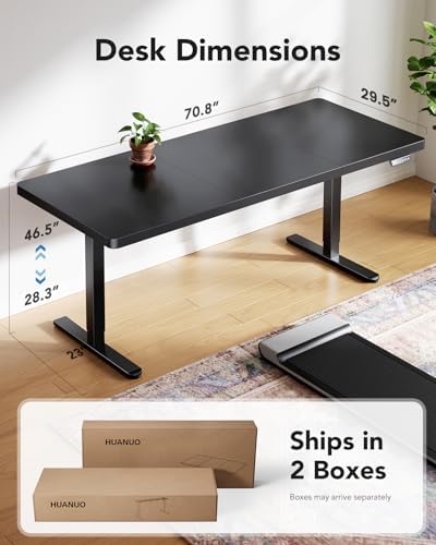 HUANUO 71 x 30 Inch Large Electric Standing Desk, Brushless Motor, Black