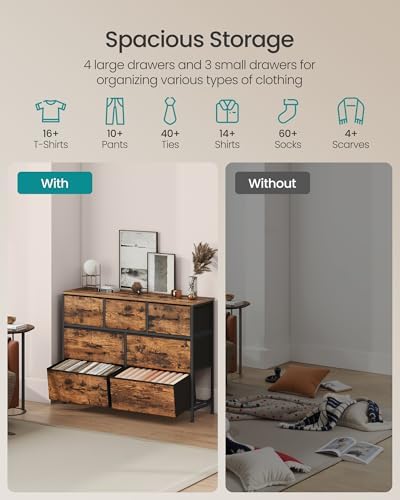 SONGMICS Dresser for Bedroom, Wide Dresser with 7 Fabric Drawers