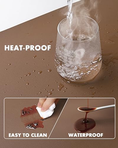 YSAGi Double-Sided Desk Pad, 35.4"x17"Leather Desk Mat, Eco Cork Desk Pad Protector,Large Mouse Pad,Waterproof Desk Blotter for Office/Home(Coffee)