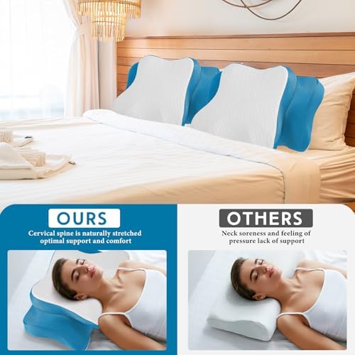 HunnmingRe Pillow Case for Cervical Neck, White, Blue, Queen Size