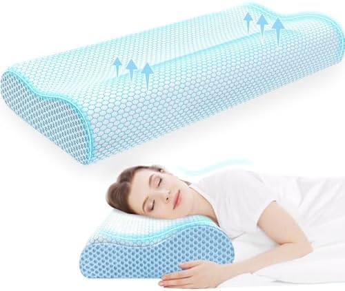 Neck Pillow for Sleeping, Ergonomic Cervical Bed Pillow, Blue King Size