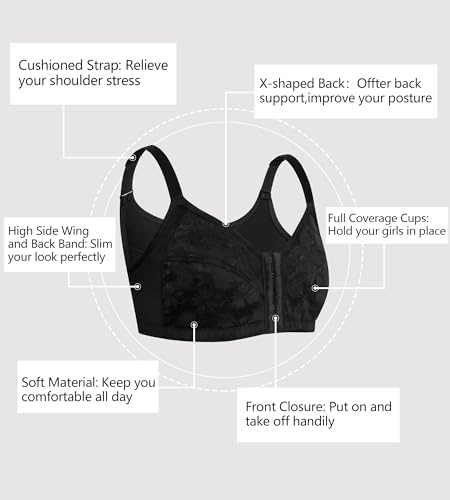 Front Closure Posture Corrector Wireless Bra Back Support Comfy Unlined Bras Full Coverage Bra with Nipple Covers