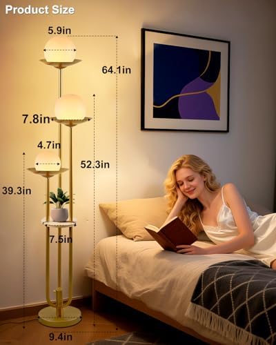Lightdot Globe Floor Lamp with Shelf 3-Light Modern Dimmable Floor Lamps