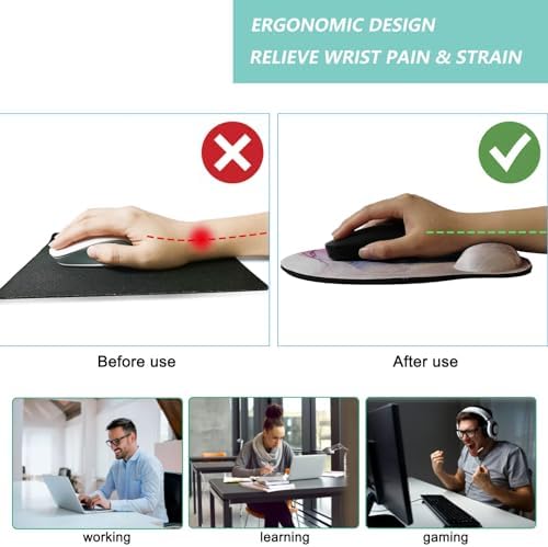Mouse Pad with Wrist Support, Ergonomic Mouse Pad with Memory Foam Wrist Rest Cushion, Non-Slip Rubber Base Gaming Mice Pad for Home Office Computer Laptop, Colorful Marble