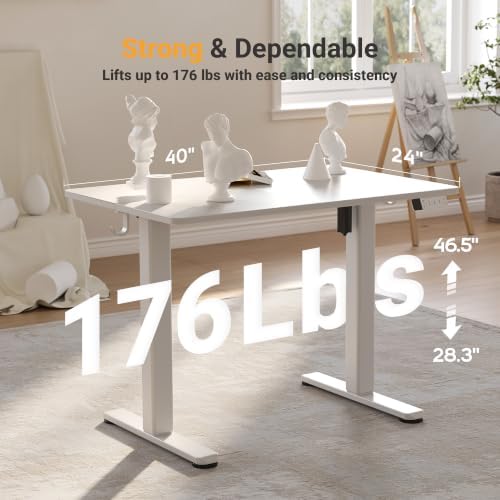 YDN 40 x 24 Inch White Electric Standing Desk