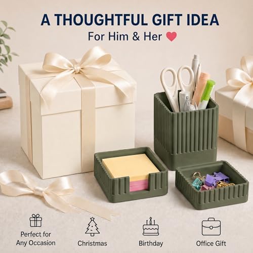 Green Desk Organizer Accessories Set, with Pen, Clip and Sticky Note Holder
