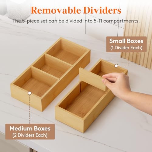 Lifewit Drawer Organizers 5 Pack(11 Grid) with 6 Inserts