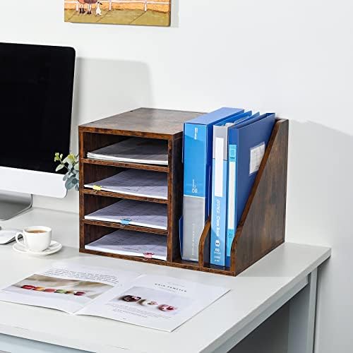 PAG-Mass Wood Desktop File Holder Organizer Mail Sorter for File Folders, Mails, Envelopes, Mailing Supplies or Magazines, Brown