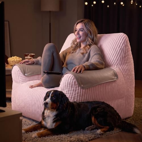 Homkdom Bean Bag Chairs for Adults, Bean Bag Sofa with Armrests, Pink