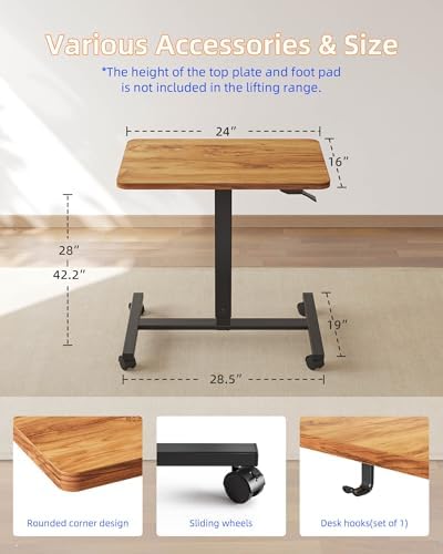 YIHAYO 24 x 16 Inches Mobile Small Standing Desk with Wheels, Rustic Brown