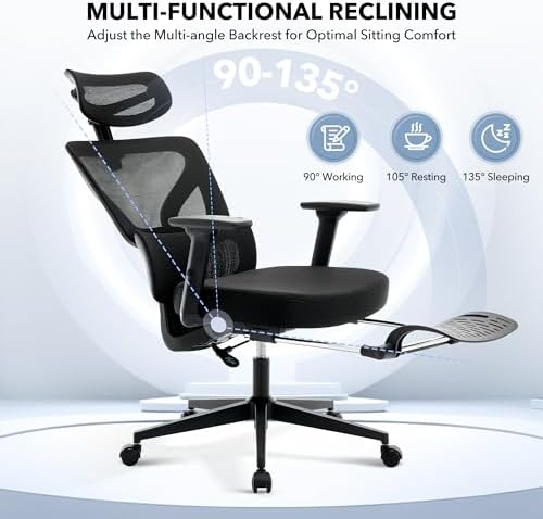 Ergonomic Office Chair Mesh – Adjustable Lumbar 3D Armrests High-Back Desk
