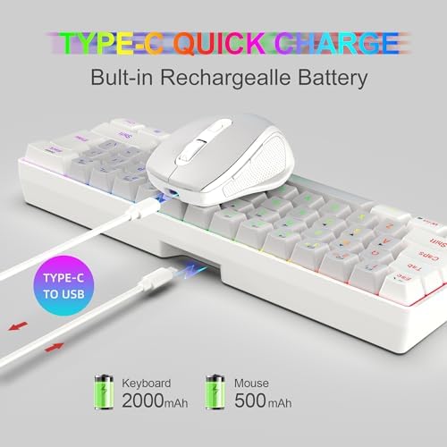 Snpurdiri 2.4G 60% Wireless Gaming Keyboard and Mouse Combo (White-Grey)
