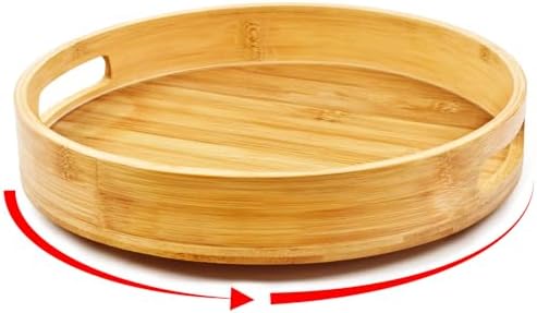 Wooden Lazy Susan Organizer for cabinet-12 Inch Bamboo Kitchen Turntable Organizer with Double Handles-Large Bamboo Lazy Susan for Table Top, Countertop, Cabinet, Pantry, Dining Table