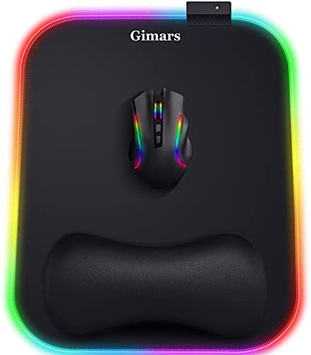 Gimars RGB Mouse Pad with Wrist Rest Support, 12 x 10 in Extra Large Ergonomic Gaming Mouse Pad with 10 LED Lighting Modes, Non-Slip Rubber Base for PC Gaming & Office
