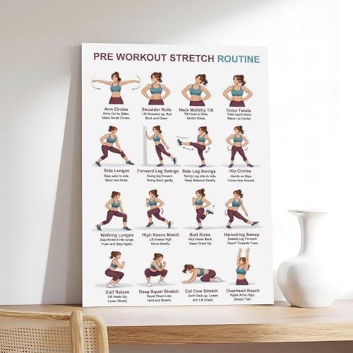 Pre Workout Stretch Routine Dynamic Warm Up Exercises Chart Standing Full Body Warm Up Before Workout Gym Canvas Poster Bedroom Decor Room Decor Frame 16x24inch
