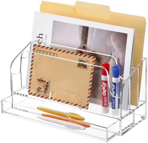 SANRUI Clear Desk Organizer Holder with Drawers, Acrylic File Mail Sorter