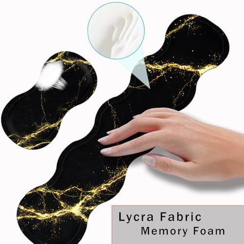 Keyboard Wrist Rest and Mouse Pad with Wrist Support Set Ergonomic Coaster,Memory Foam,Easy Typing Pain Relief,Large XL Desk Mat 31.5"x 11.8",Black Marble