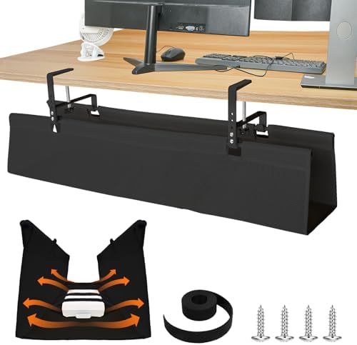 SHUWEI 35.6" Under Desk Cable Management Tray, Mesh, No-Drill Mount, Black